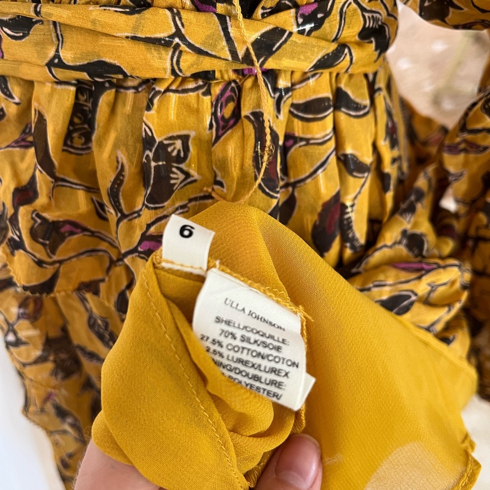 Ulla Johnson Mustard Yellow Silk Ruffle Mini Dress 6 - Picture 7 of 7